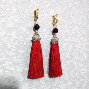 Red elegant long with coral hooks earrings