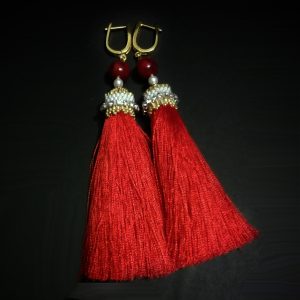 Red elegant long with coral hooks earrings