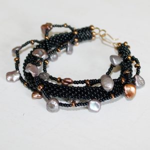 Black and pearls classic boho glass beadwork bracelet