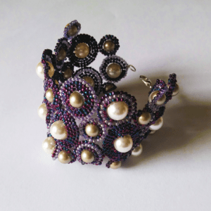 Night sky Swarovski pearls beadwork bracelet elegant for evening
