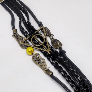 Multi-strand leather and brass bracelet