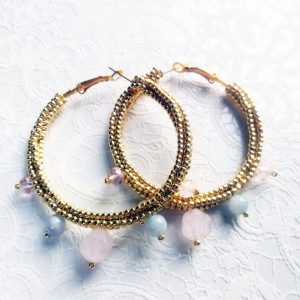 Rose quartz and aventurine stones with gold ropes jewelry set