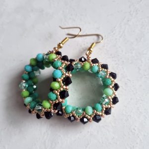 Green and black circle earrings