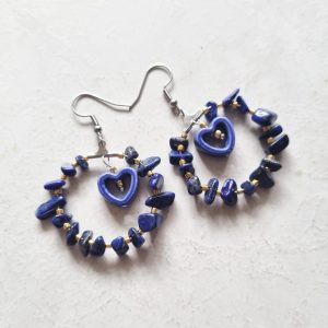 Heart circle Lapis lazuli earrings