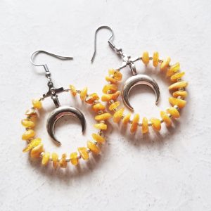 Moon natural Baltic amber circle earrings
