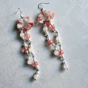Pink quartz circles with dangling’s earrings