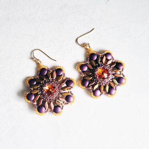 Purple-orange flower earrings