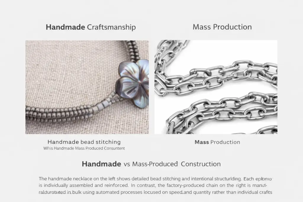 Comparison between handmade beadwork and mass-produced jewelry