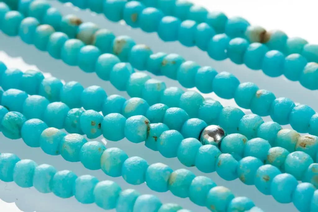 Macro close-up of natural stone beads in jewelry