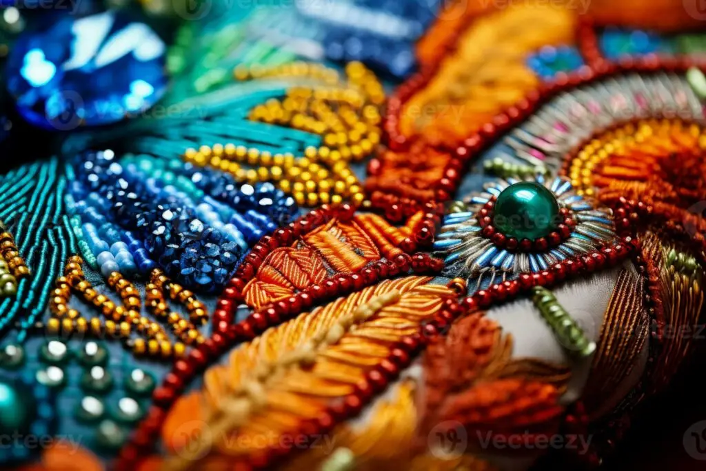 Close-up of high-quality glass seed bead embroidery